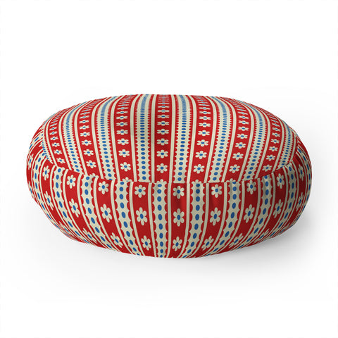 Jenean Morrison Feedsack Stripe Red Floor Pillow Round