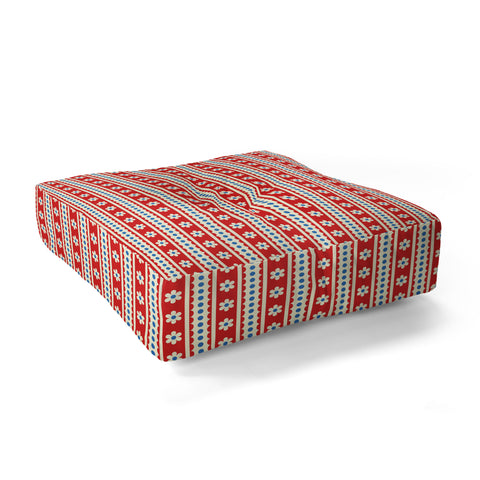 Jenean Morrison Feedsack Stripe Red Floor Pillow Square