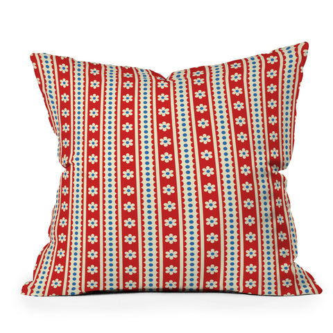 Jenean Morrison Feedsack Stripe Red Throw Pillow