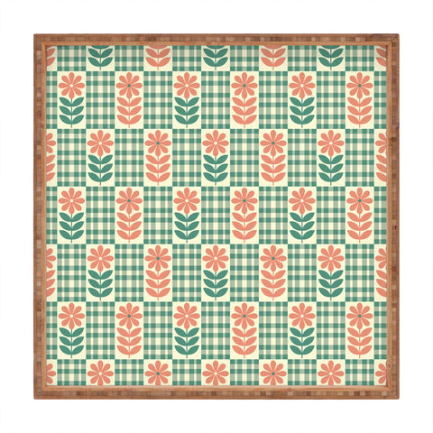 Jenean Morrison Gingham Floral Green Square Tray