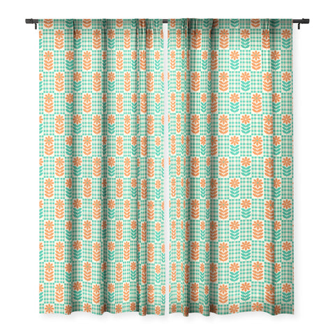 Jenean Morrison Gingham Floral Mint Sheer Window Curtain