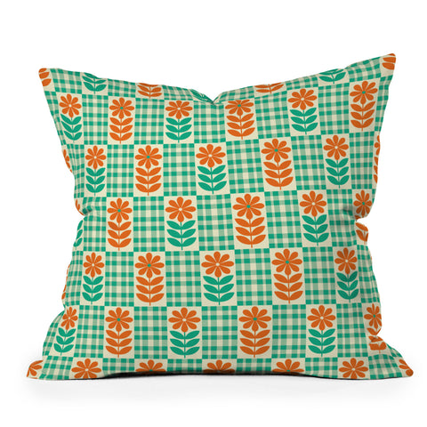 Jenean Morrison Gingham Floral Mint Outdoor Throw Pillow