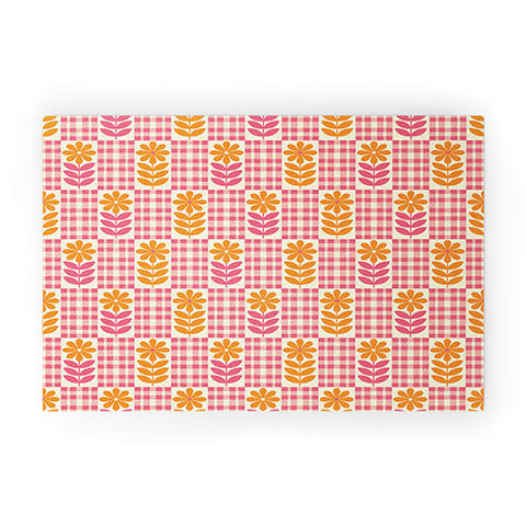 Jenean Morrison Gingham Floral Raspberry Welcome Mat