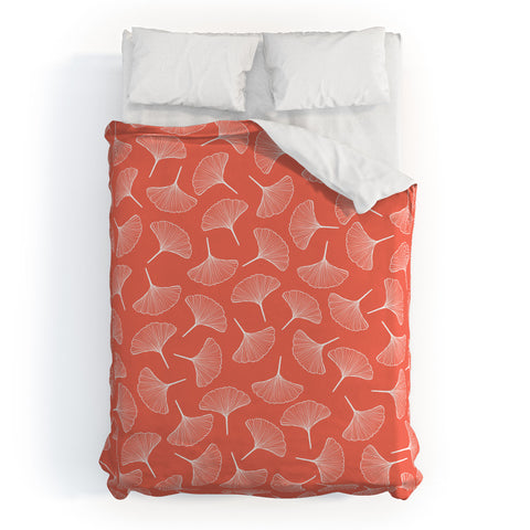 Jenean Morrison Ginkgo Away With Me Coral Duvet Cover