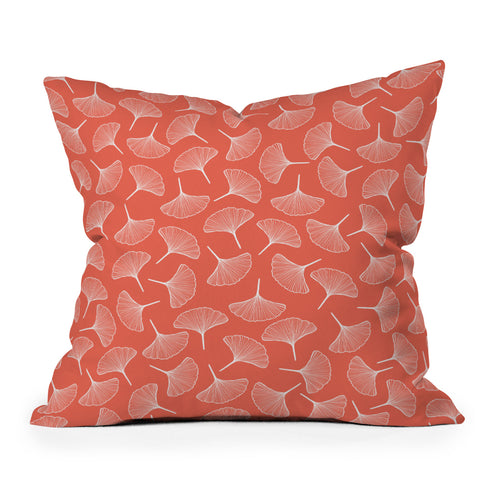 Jenean Morrison Ginkgo Away With Me Coral Outdoor Throw Pillow