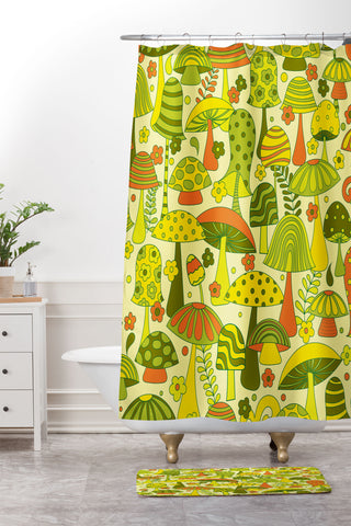 Jenean Morrison Many Mushrooms Green Shower Curtain And Mat