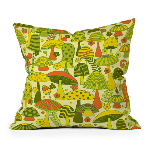 Jenean Morrison Many Mushrooms Green Throw Pillow