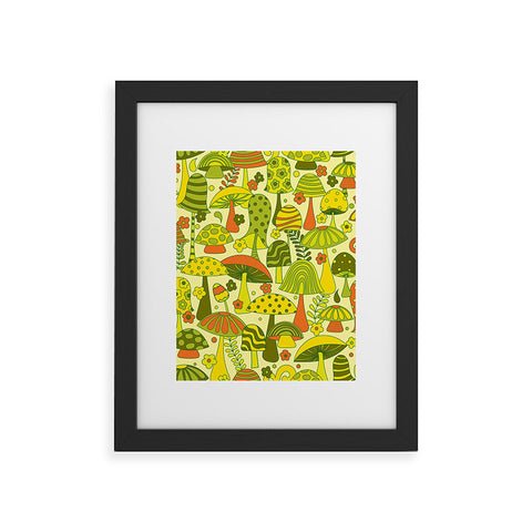 Jenean Morrison Many Mushrooms Green Framed Art Print