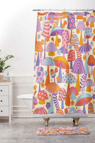 Jenean Morrison Many Mushrooms Lilac Shower Curtain And Mat