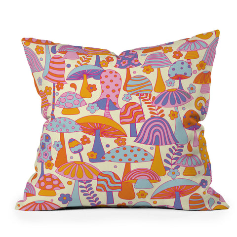 Jenean Morrison Many Mushrooms Lilac Outdoor Throw Pillow