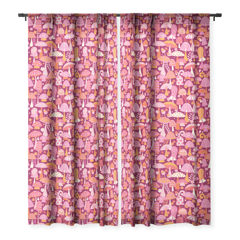 Jenean Morrison Many Mushrooms Pink Sheer Window Curtain