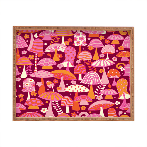 Jenean Morrison Many Mushrooms Pink Rectangular Tray