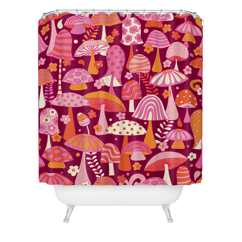 Jenean Morrison Many Mushrooms Pink Shower Curtain
