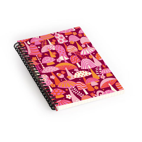 Jenean Morrison Many Mushrooms Pink Spiral Notebook