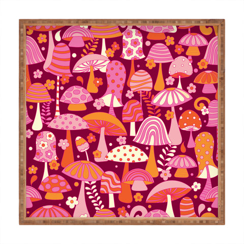 Jenean Morrison Many Mushrooms Pink Square Tray