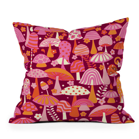 Jenean Morrison Many Mushrooms Pink Throw Pillow