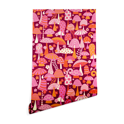 Jenean Morrison Many Mushrooms Pink Wallpaper