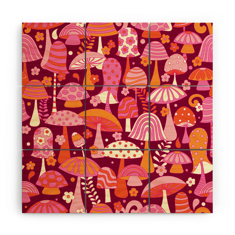 Jenean Morrison Many Mushrooms Pink Wood Wall Mural