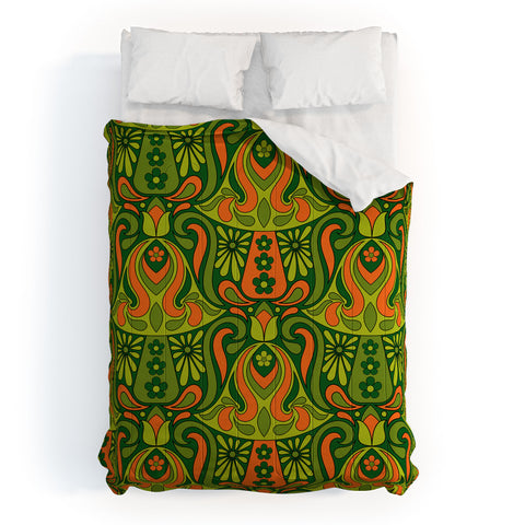 Jenean Morrison Mushroom Lamp Green and Orange Comforter