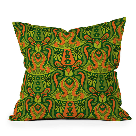 Jenean Morrison Mushroom Lamp Green and Orange Outdoor Throw Pillow