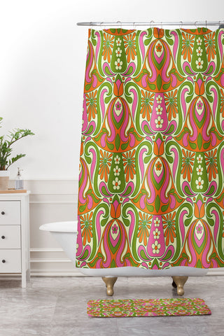 Jenean Morrison Mushroom Lamp Pink and Orange Shower Curtain And Mat
