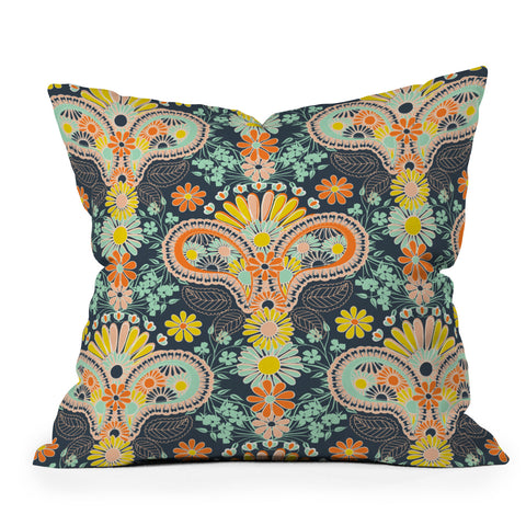 Jenean Morrison Paisley Damask in Navy Outdoor Throw Pillow