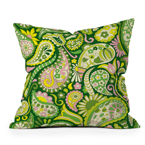 Jenean Morrison Pretty Paisley in Green Outdoor Throw Pillow