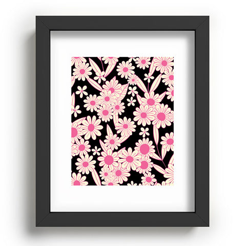 Jenean Morrison Simple Floral Black and Pink Recessed Framing Rectangle