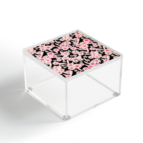 Jenean Morrison Simple Floral Black and Pink Acrylic Box