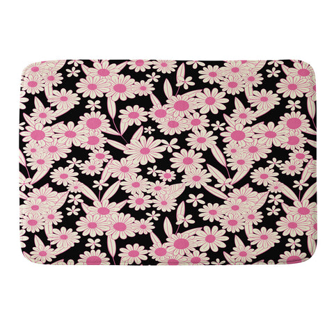 Jenean Morrison Simple Floral Black and Pink Memory Foam Bath Mat
