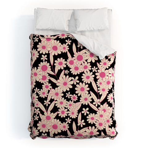 Jenean Morrison Simple Floral Black and Pink Comforter