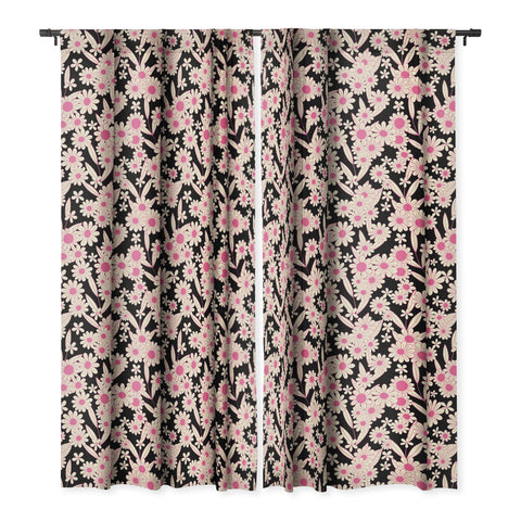 Jenean Morrison Simple Floral Black and Pink Blackout Window Curtain