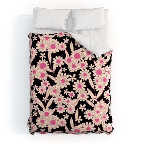 Jenean Morrison Simple Floral Black and Pink Duvet Cover