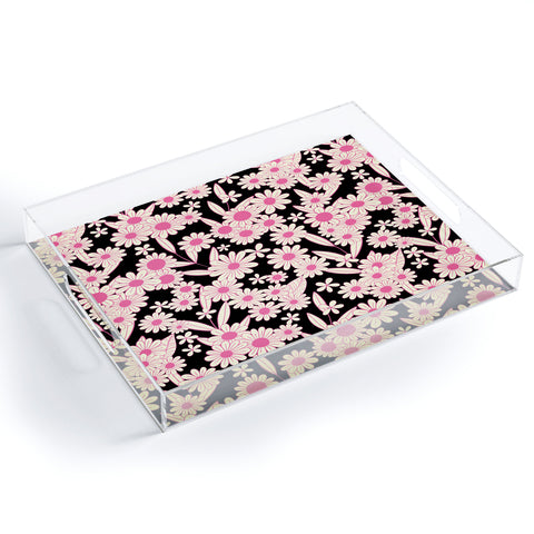 Jenean Morrison Simple Floral Black and Pink Acrylic Tray