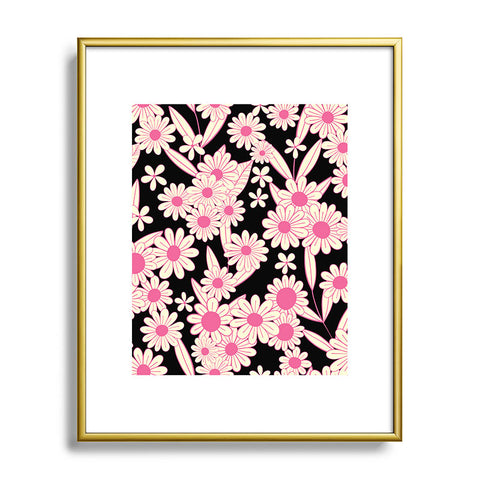Jenean Morrison Simple Floral Black and Pink Metal Framed Art Print