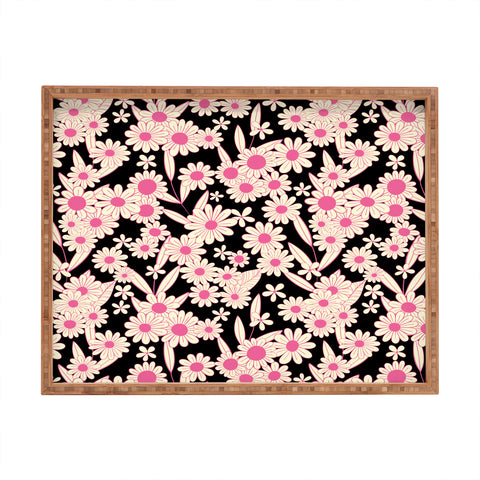 Jenean Morrison Simple Floral Black and Pink Rectangular Tray