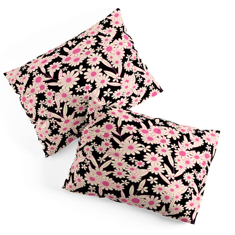 Jenean Morrison Simple Floral Black and Pink Pillow Shams