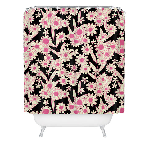 Jenean Morrison Simple Floral Black and Pink Shower Curtain