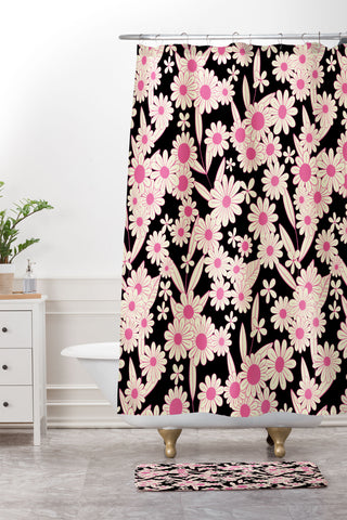 Jenean Morrison Simple Floral Black and Pink Shower Curtain And Mat