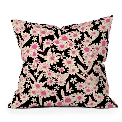 Jenean Morrison Simple Floral Black and Pink Throw Pillow