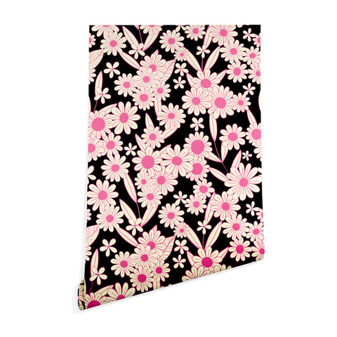 Jenean Morrison Simple Floral Black and Pink Wallpaper