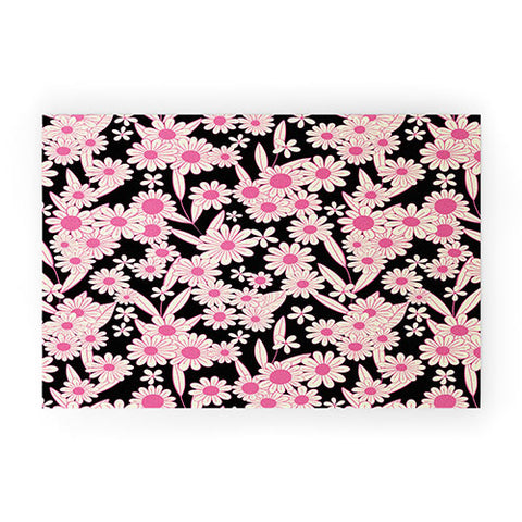 Jenean Morrison Simple Floral Black and Pink Welcome Mat