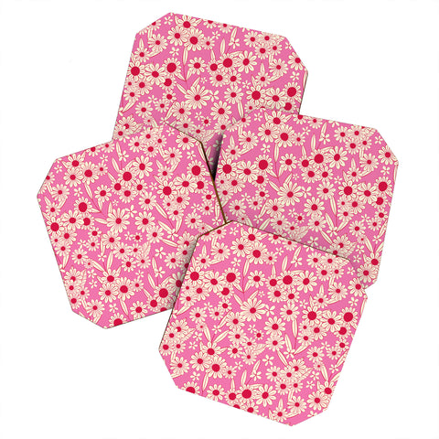 Jenean Morrison Simple Floral Bright Pink Coaster Set