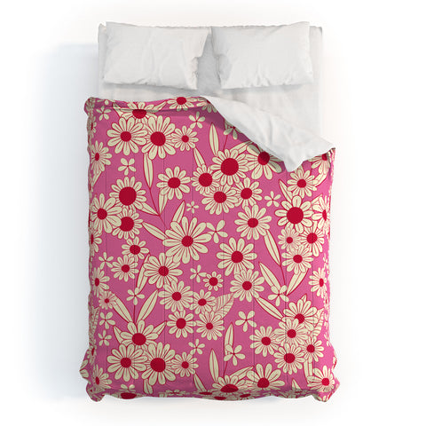 Jenean Morrison Simple Floral Bright Pink Comforter