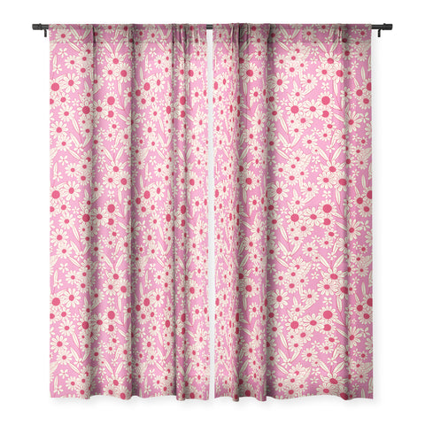 Jenean Morrison Simple Floral Bright Pink Sheer Window Curtain