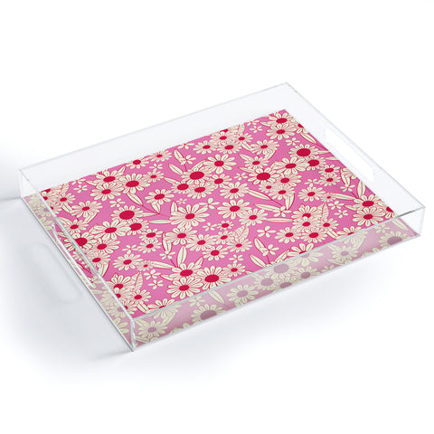 Jenean Morrison Simple Floral Bright Pink Acrylic Tray