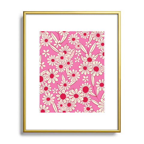 Jenean Morrison Simple Floral Bright Pink Metal Framed Art Print