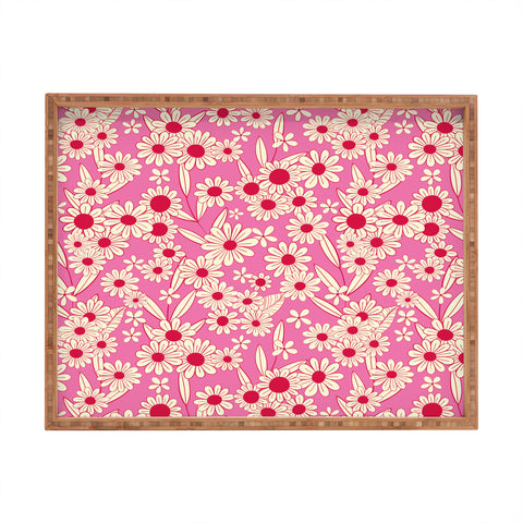 Jenean Morrison Simple Floral Bright Pink Rectangular Tray