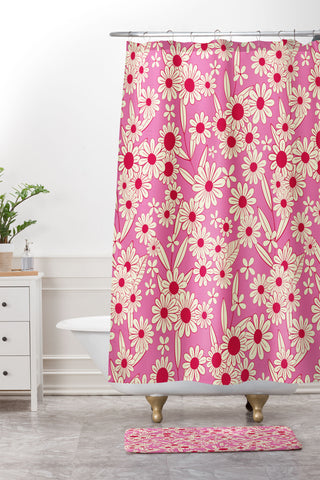 Jenean Morrison Simple Floral Bright Pink Shower Curtain And Mat