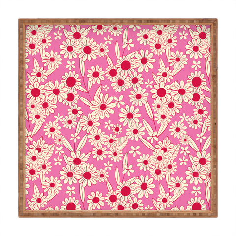 Jenean Morrison Simple Floral Bright Pink Square Tray
